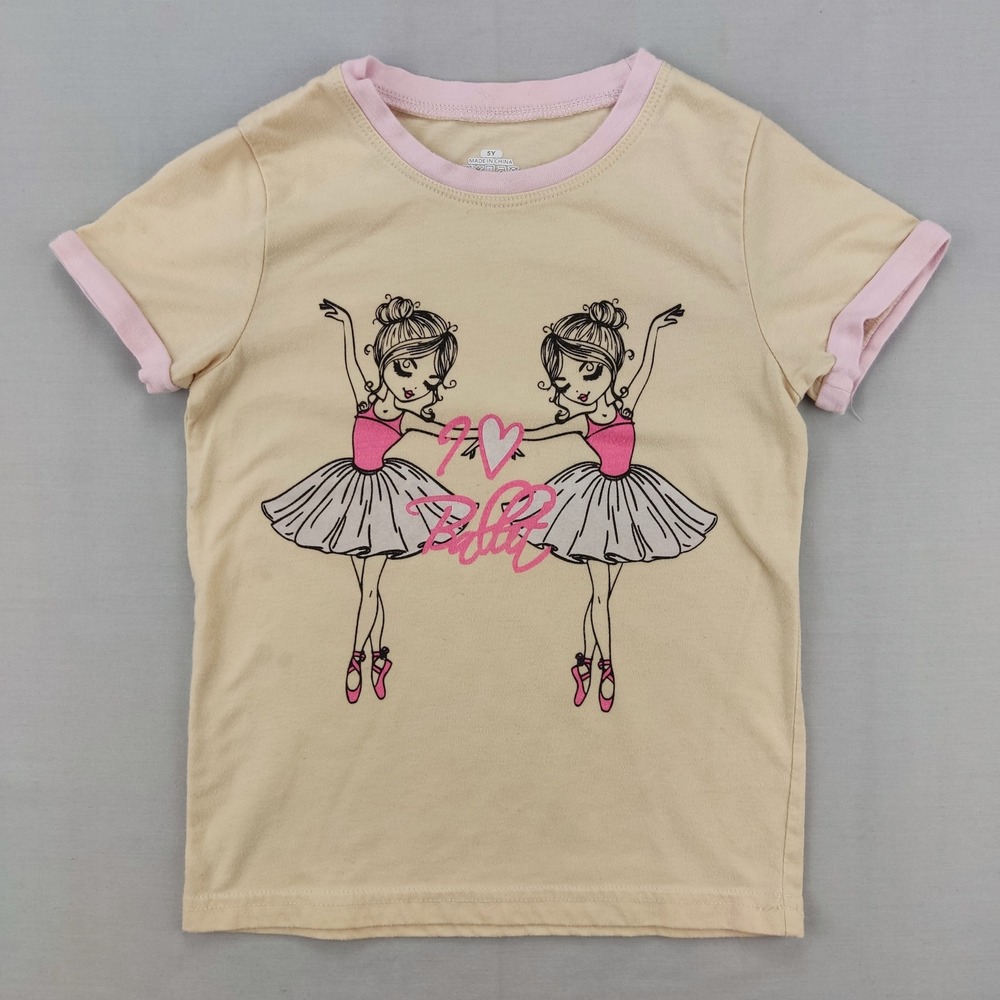 Unbranded T-Shirt Girls 5Y Tan I Love Ballet Ringer Graphic Tee Short Sleeve